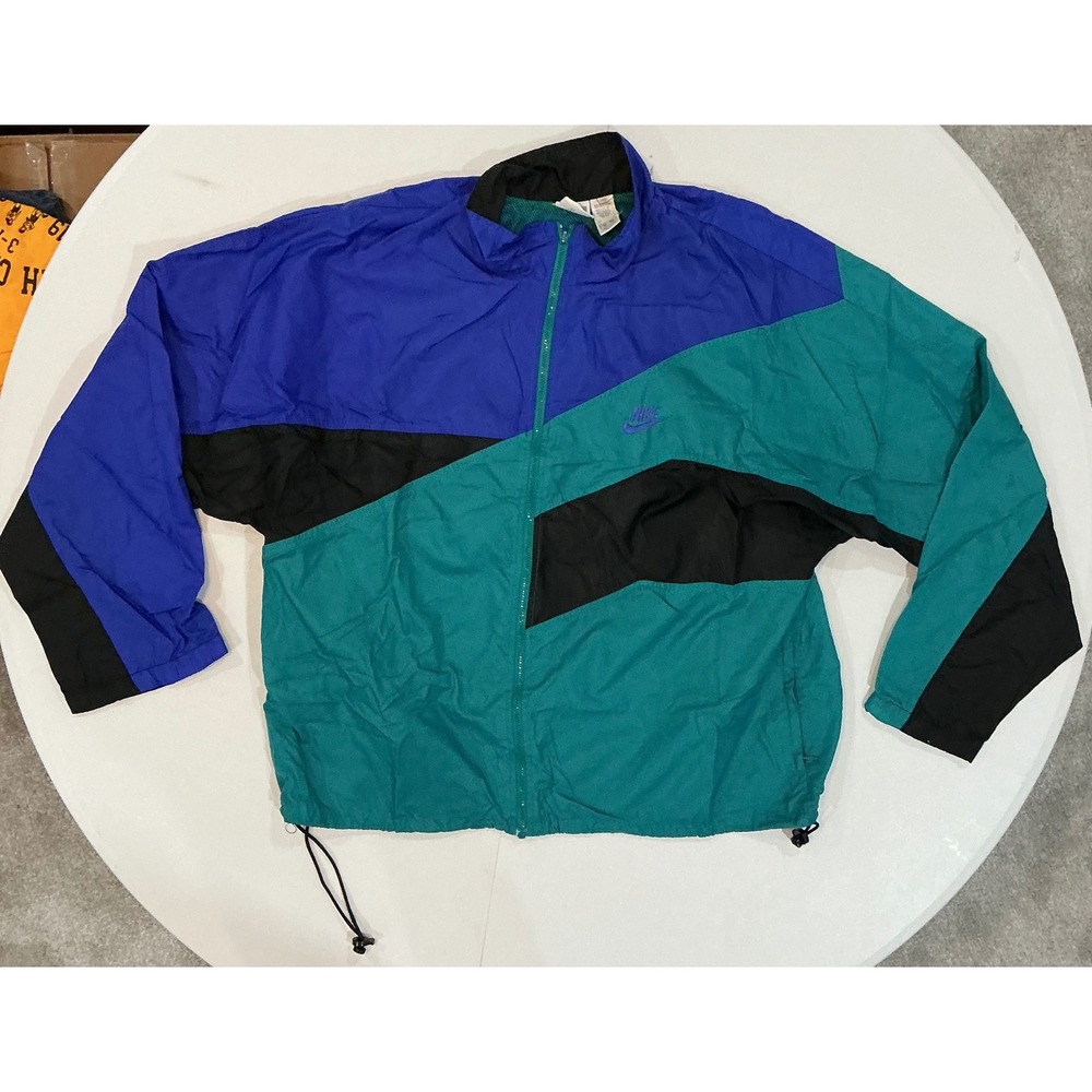 VTG 90s Nike Windbreaker Color Block Teal Purple Black Streetwear Mens 2XL